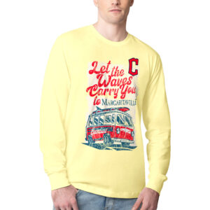 Men's Margaritaville Yellow Cleveland Guardians Bus Waves Graphic Long Sleeve T-Shirt