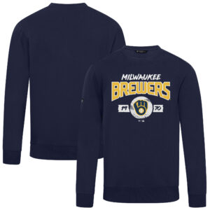 Men's Levelwear Navy Milwaukee Brewers Punch Out Pullover Sweatshirt