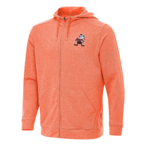 Men's Antigua Heather Orange Cleveland Browns Effortless Full-Zip Hoodie