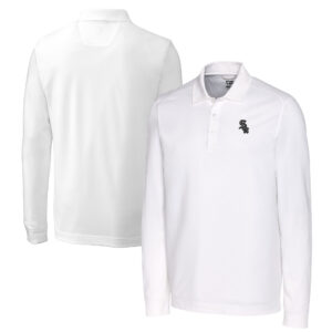 Men's Cutter & Buck White Chicago White Sox Big & Tall DryTec Advantage Tri-Blend Pique Long Sleeve Polo