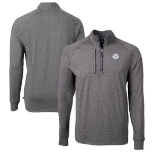 Men's Cutter & Buck Heather Black Milwaukee Brewers Big & Tall Adapt Eco Knit Raglan Quarter-Zip Top