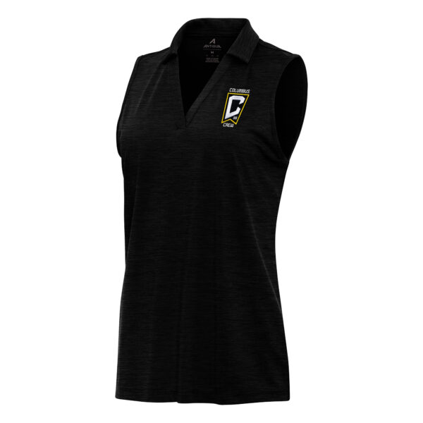 Women's Antigua Heather Black Columbus Crew Layout Sleeveless Polo