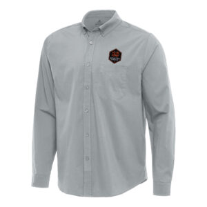 Men's Antigua Gray Houston Dynamo FC Flight Woven Tri-Blend Long Sleeve Button-Down Shirt