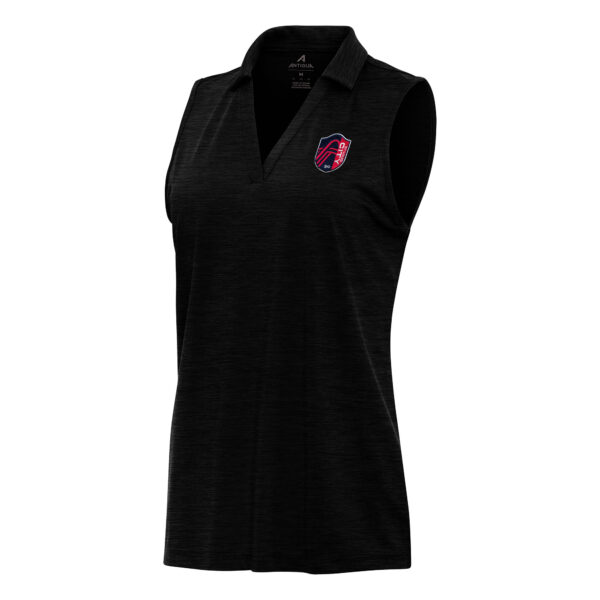 Women's Antigua Heather Black St. Louis City SC Layout Sleeveless Polo