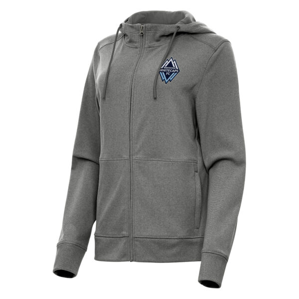 Women's Antigua Heather Charcoal Vancouver Whitecaps FC Seeker Full-Zip Hoodie