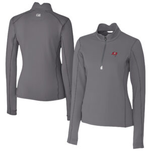 Women's Cutter & Buck Gray Tampa Bay Buccaneers Traverse Stretch Quarter-Zip Pullover Top