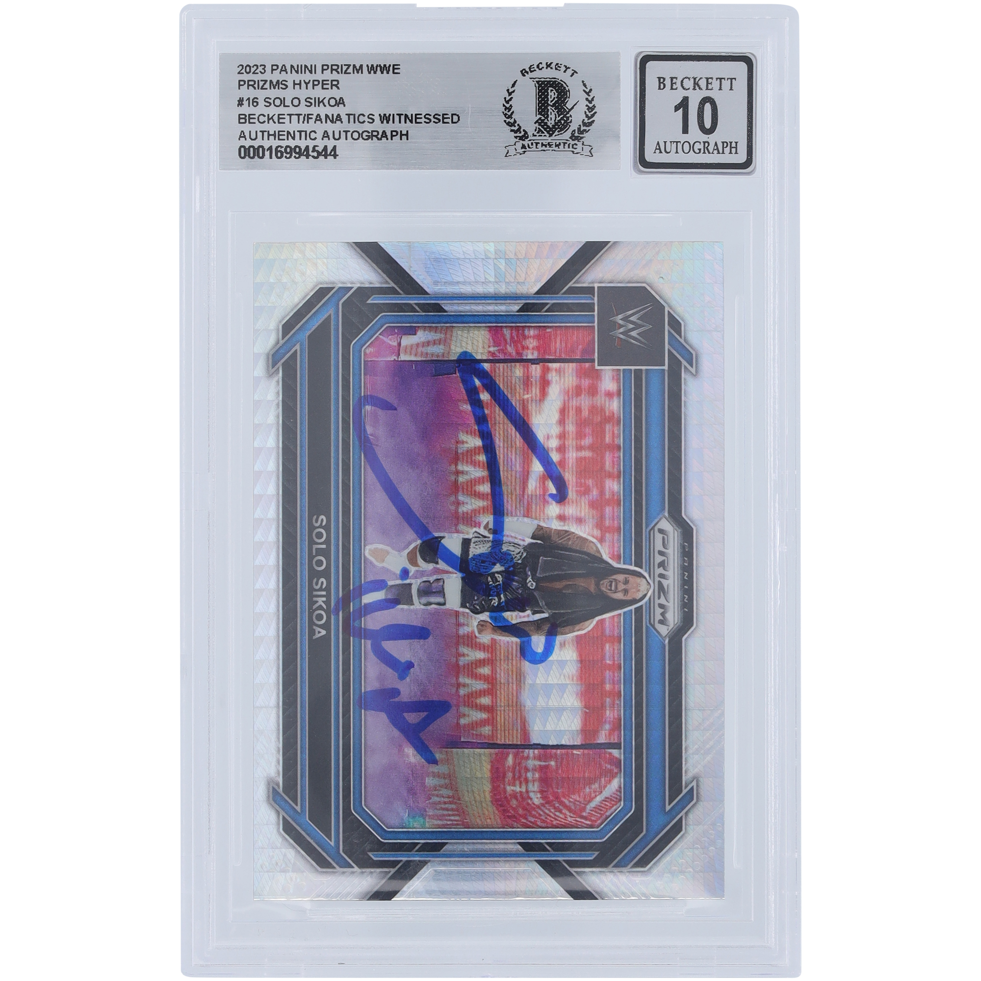 Solo Sikoa WWE Autographed 2023 Panini Prizm Hyper Prizm #16 Beckett Fanatics Witnessed Authenticated 10 Card - Image 2