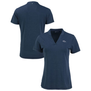 Women's Cutter & Buck Heather Navy Denver Broncos Forge Stretch Blade DryTec V-Neck Polo