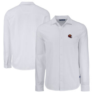 Men's Cutter & Buck White Washington Commanders Knitted Advantage Tri-Blend Eco Soft Pique Long Sleeve Button-Up Shirt