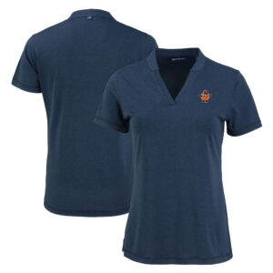 Women's Cutter & Buck Heather Navy Syracuse Orange Vintage Logo Forge Heathered Stretch Blade Top