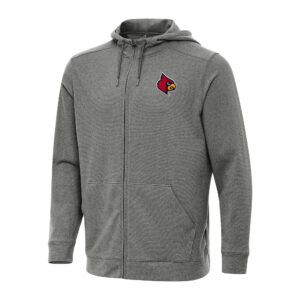 Men's Antigua Heather Charcoal Louisville Cardinals Effortless Full-Zip Hoodie Jacket