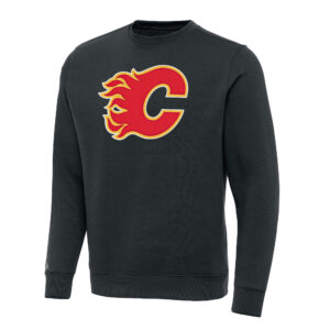 Men's Antigua Charcoal Calgary Flames Victory Crewneck Pullover Sweatshirt