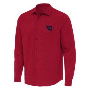 Men's Antigua Red Dayton Flyers Exposure Woven Long Sleeve Full-Button Shirt