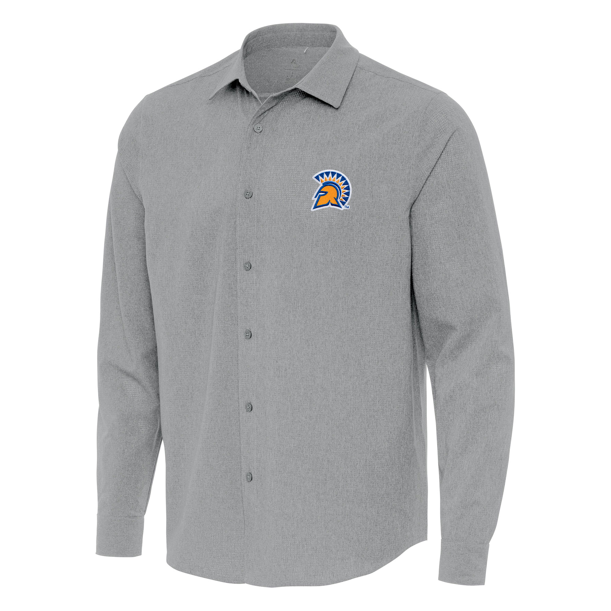 Men's Antigua Gray San Jose State Spartans Exposure Woven Long Sleeve Full-Button Shirt