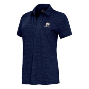 Women's  Antigua Heather Navy Notre Dame Fighting Irish Layout V-Neck Polo