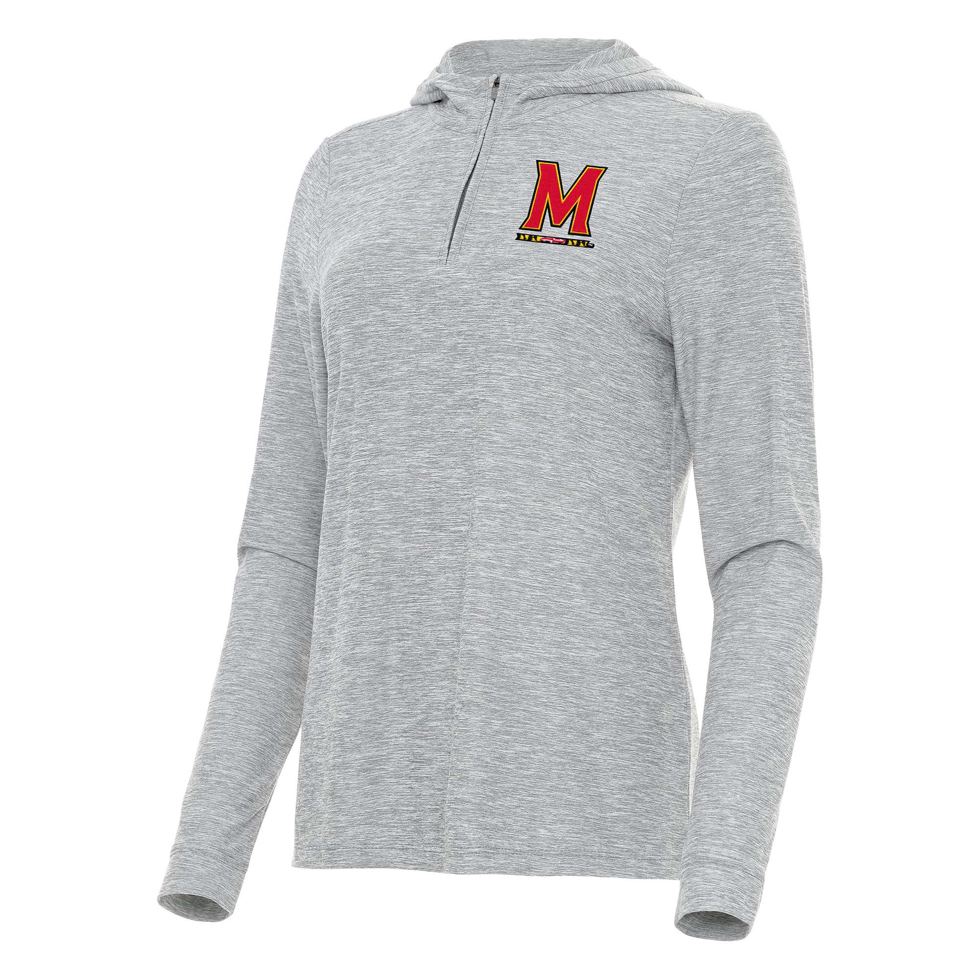 Women's Antigua Heather Gray Maryland Terrapins Daybreak Quarter-Zip Hoodie