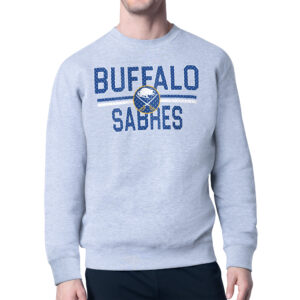 Men's Starter Heather Gray Buffalo Sabres Mesh Look Team Name Logo Pullover Sweatshirt