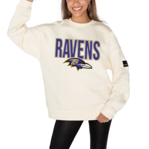 Women's Gameday Couture  Cream Baltimore Ravens Premium Fleece Drop Shoulder Pullover Sweatshirt