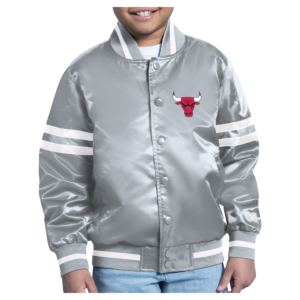 Youth Starter Gray Chicago Bulls City Team Logo Varsity Full-Snap Jacket