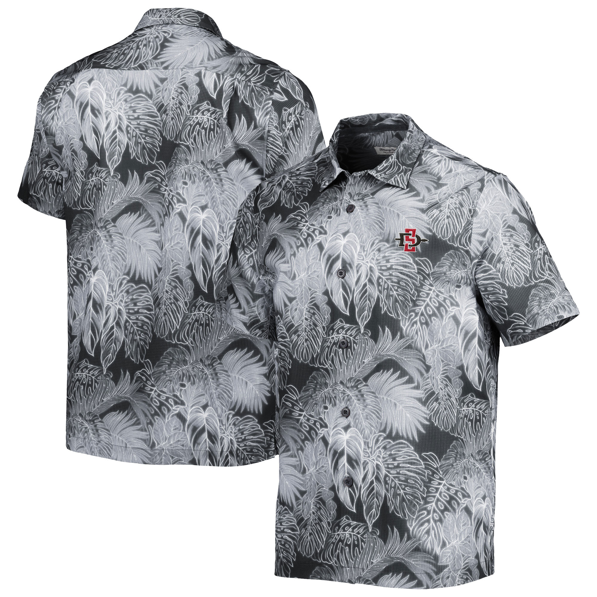 Men's Tommy Bahama Black San Diego State Aztecs Bahama Coast Luminescent Frond Camp IslandZone Button-Up Shirt - Image 5