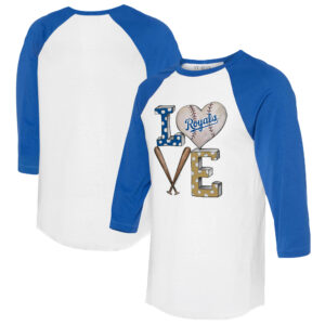 Women's Tiny Turnip  White/Royal Kansas City Royals Baseball Love Raglan 3/4-Sleeve T-Shirt
