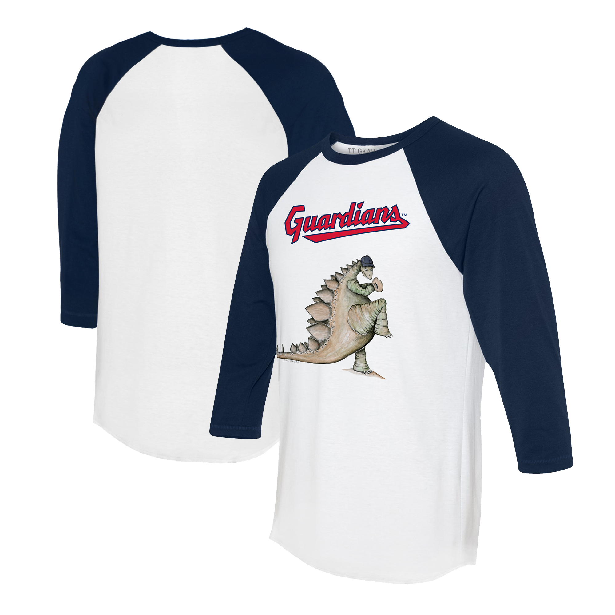 Unisex Tiny Turnip White/Navy Cleveland Guardians Stega 3/4-Sleeve Raglan T-Shirt