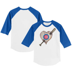 Toddler Tiny Turnip White/Royal Chicago Cubs Heart Bat 3/4-Sleeve Raglan T-Shirt