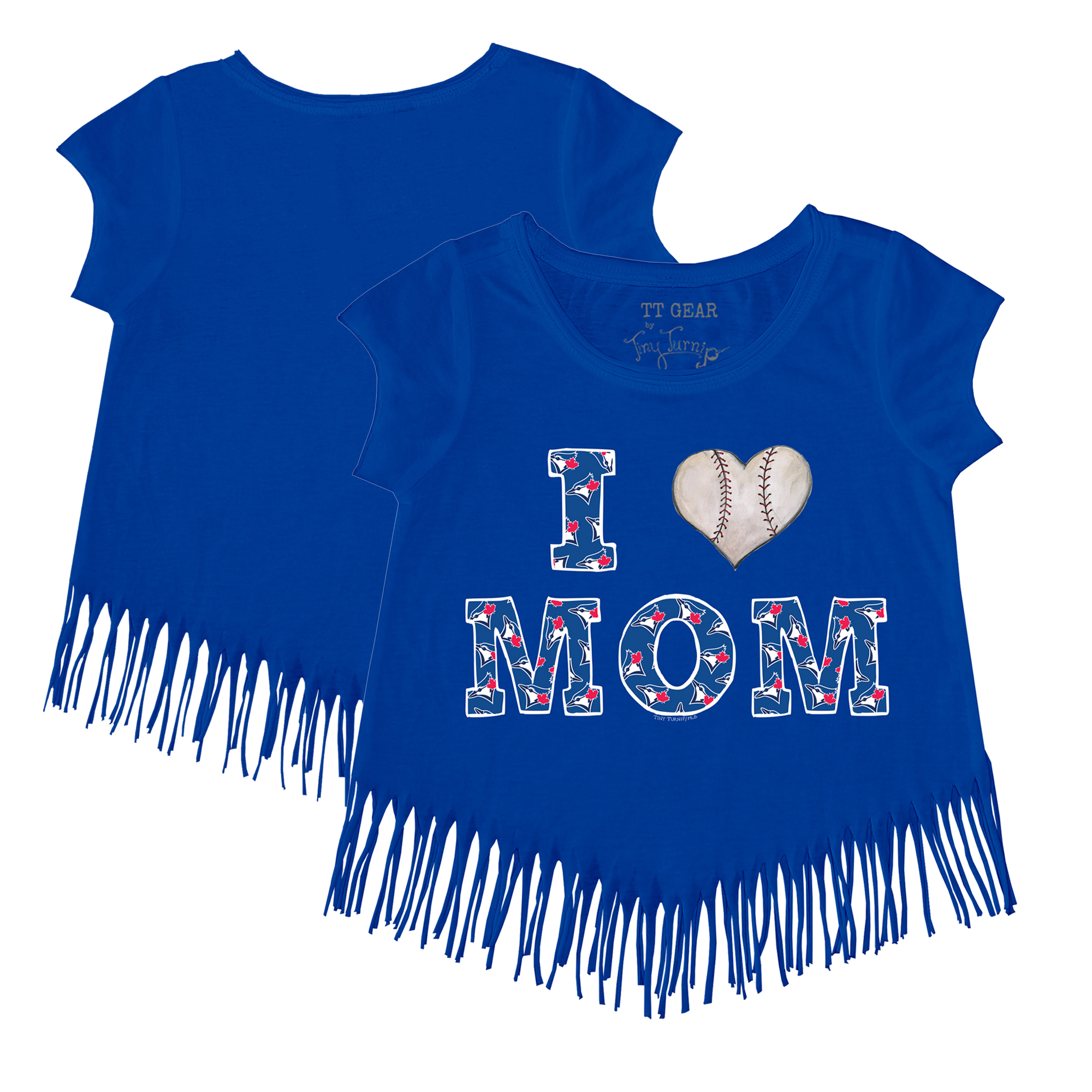 Girls Toddler Tiny Turnip Royal Toronto Blue Jays I Love Mom Fringe T-Shirt - Image 2