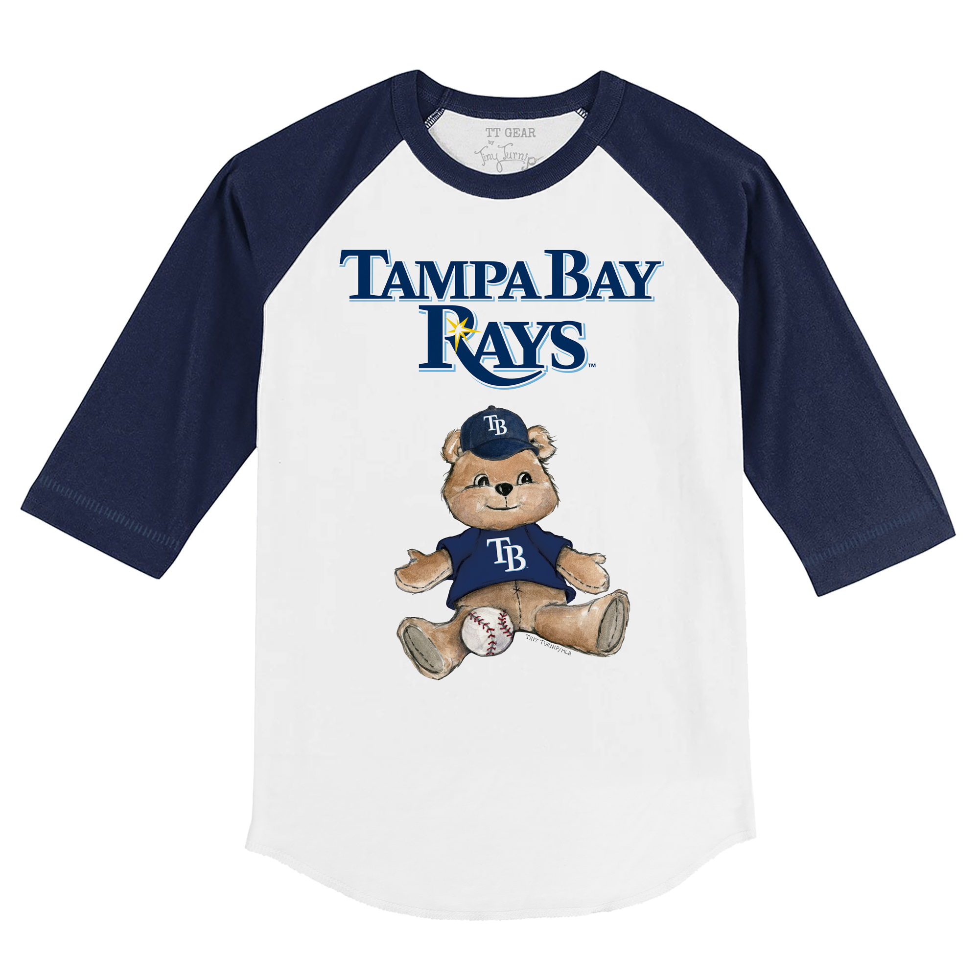 Youth Tiny Turnip White/Navy Tampa Bay Rays Teddy Boy 3/4-Sleeve Raglan T-Shirt - Image 5