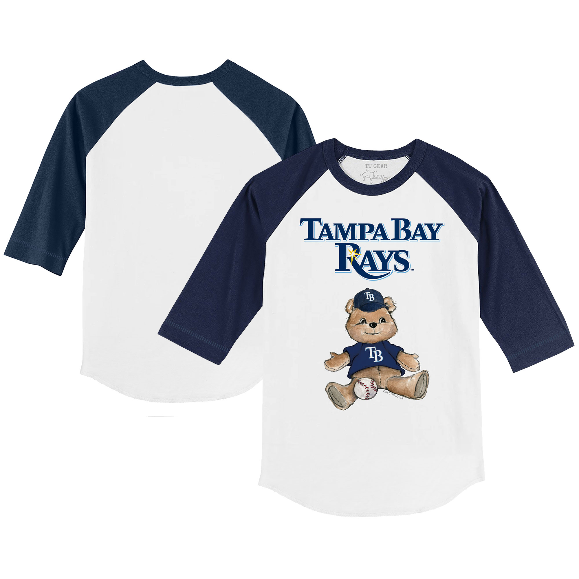 Youth Tiny Turnip White/Navy Tampa Bay Rays Teddy Boy 3/4-Sleeve Raglan T-Shirt