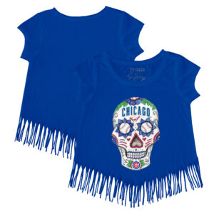 Girls Youth Tiny Turnip Royal Chicago Cubs Sugar Skull Fringe T-Shirt