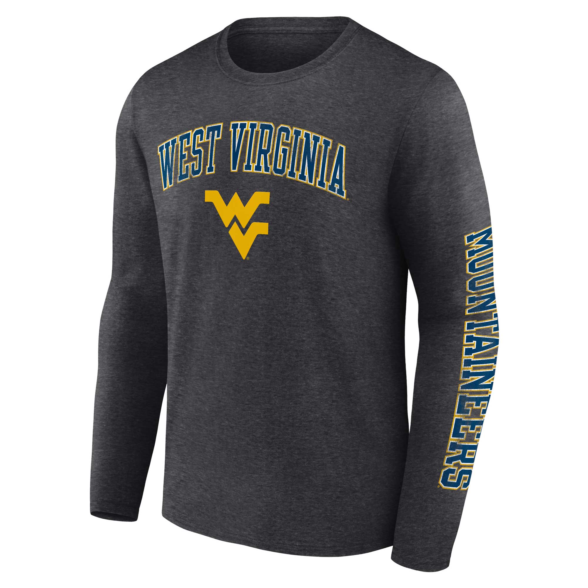 Men's Fanatics Heather Charcoal West Virginia Mountaineers Distressed Arch Over Logo Long Sleeve T-Shirt - Image 3
