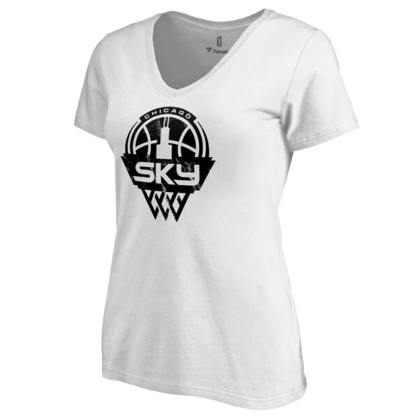 Women's White Chicago Sky Marble V-Neck T-Shirt