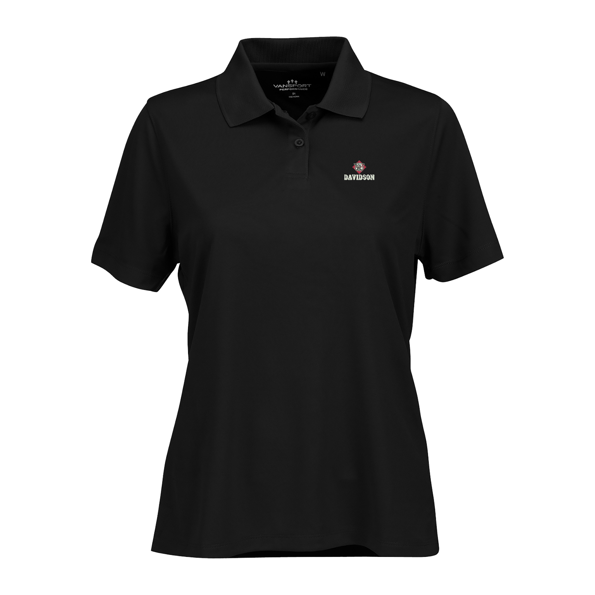 Women's Black Davidson Wildcats Vansport Omega Plus Size Tech Polo