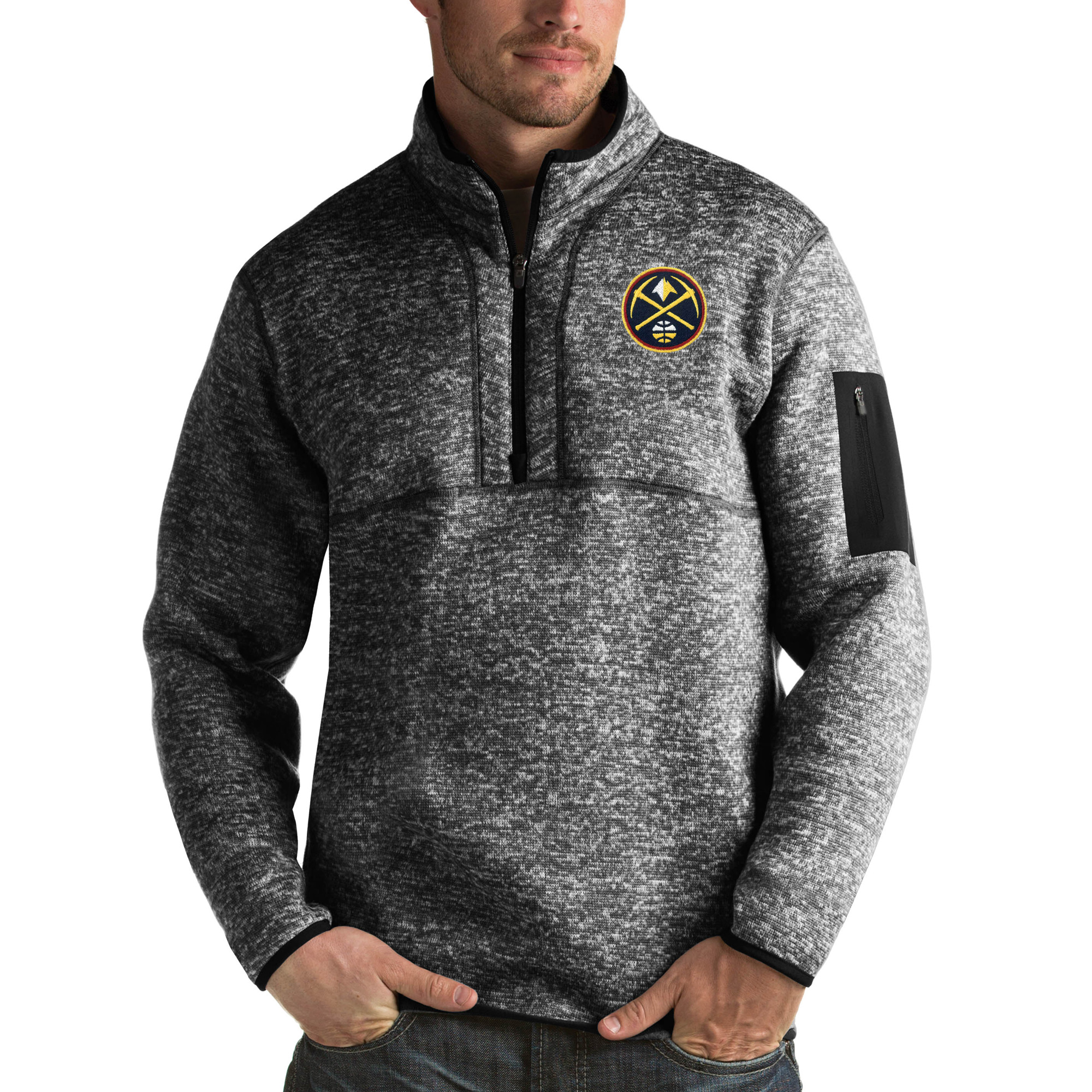 Men's Antigua Heather Black Denver Nuggets Fortune Big & Tall Quarter-Zip Pullover Jacket