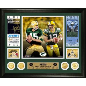 Highland Mint Bart Starr & Aaron Rodgers Green Bay Packers 16'' x 20'' Super Bowl Traditions Bronze Coin Photo Mint