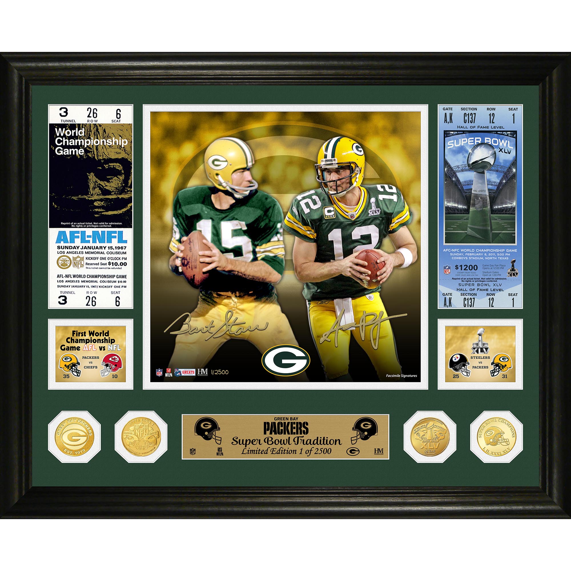 Highland Mint Bart Starr & Aaron Rodgers Green Bay Packers 16'' x 20'' Super Bowl Traditions Bronze Coin Photo Mint