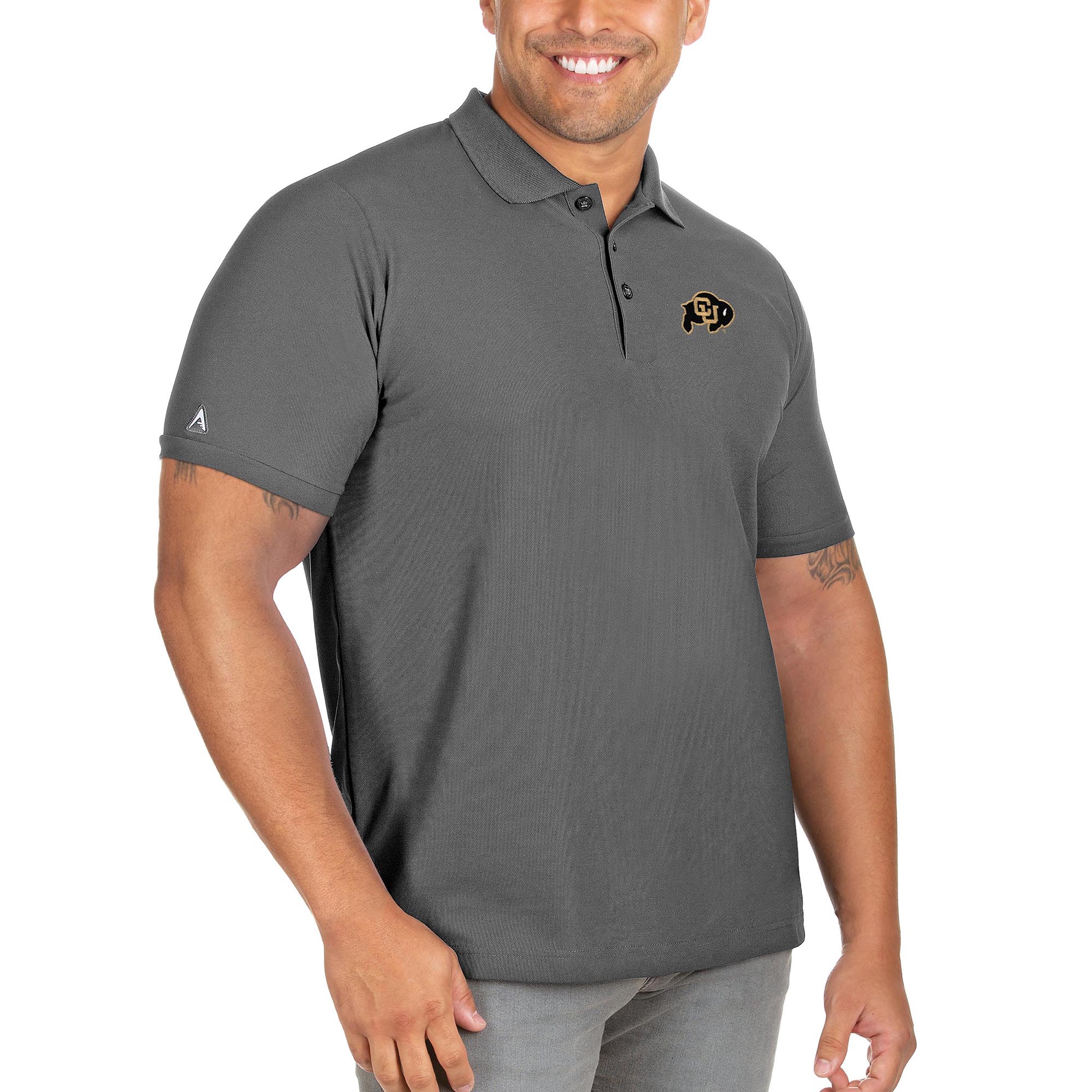 Men's Antigua Anthracite Colorado Buffaloes Big & Tall Legacy Pique Polo