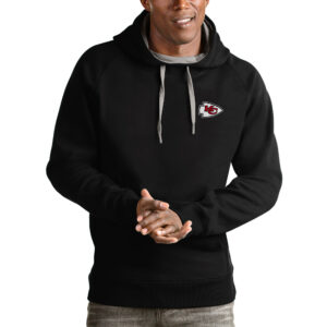 Men's Antigua Black Kansas City Chiefs Logo Victory Pullover Hoodie