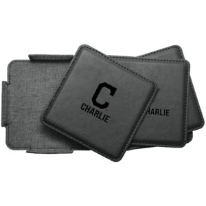 Cleveland Indians 4-Pack Personalized Leather Coaster Set