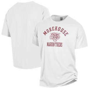 Men's ComfortWash White Morehouse Maroon Tigers Arch Logo Garment Dyed T-Shirt