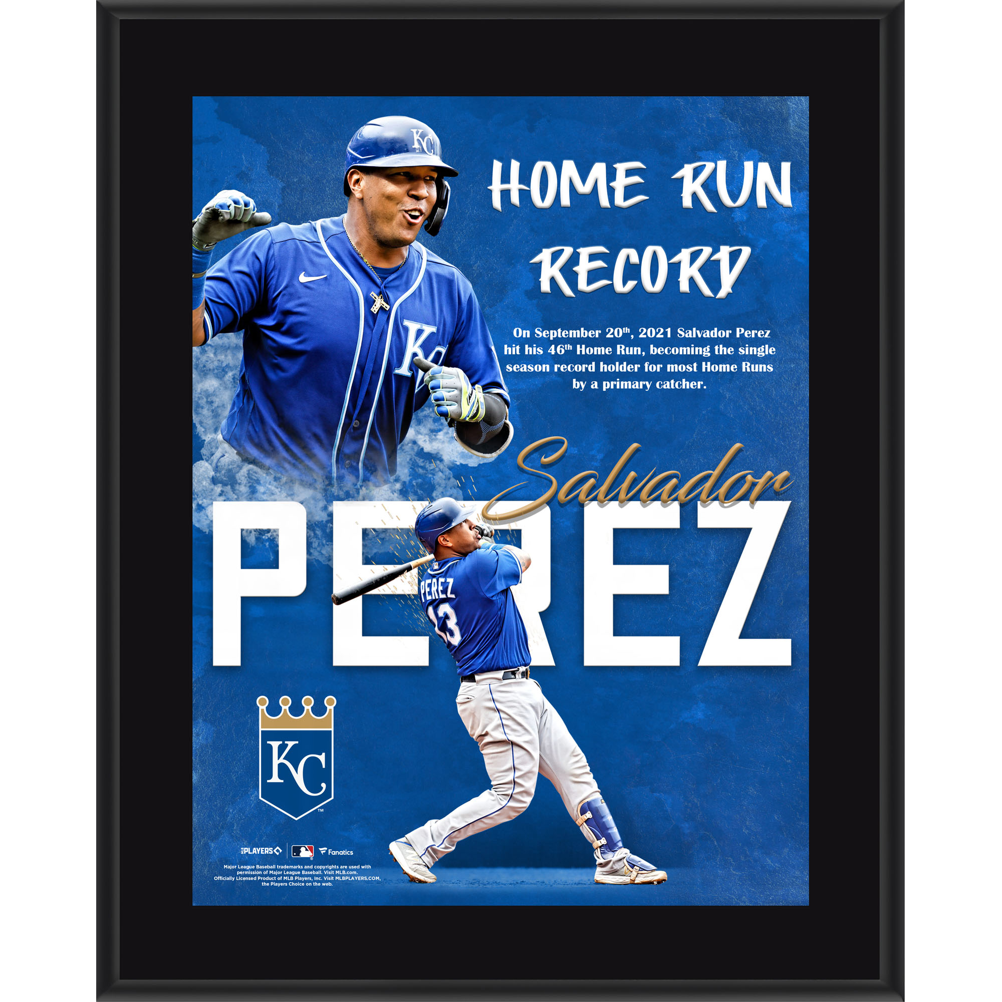 Salvador Perez Kansas City Royals 10.5" x 13" Most Home Runs in a Season by a Catcher Sublimated Plaque