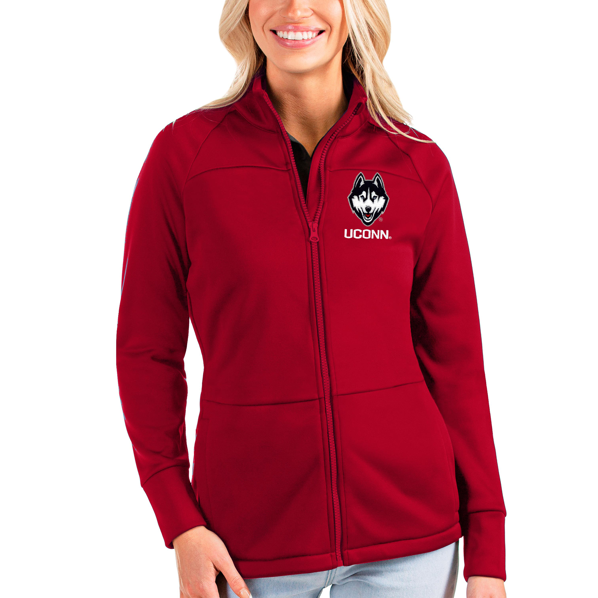 Women's Antigua Crimson UConn Huskies Links Full-Zip Golf Jacket