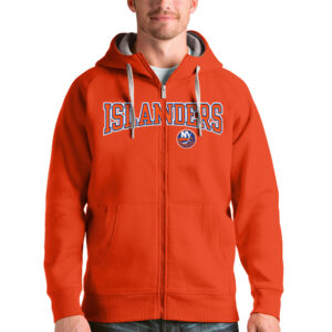 Men's Antigua Orange New York Islanders Wordmark Victory Full-Zip Hoodie