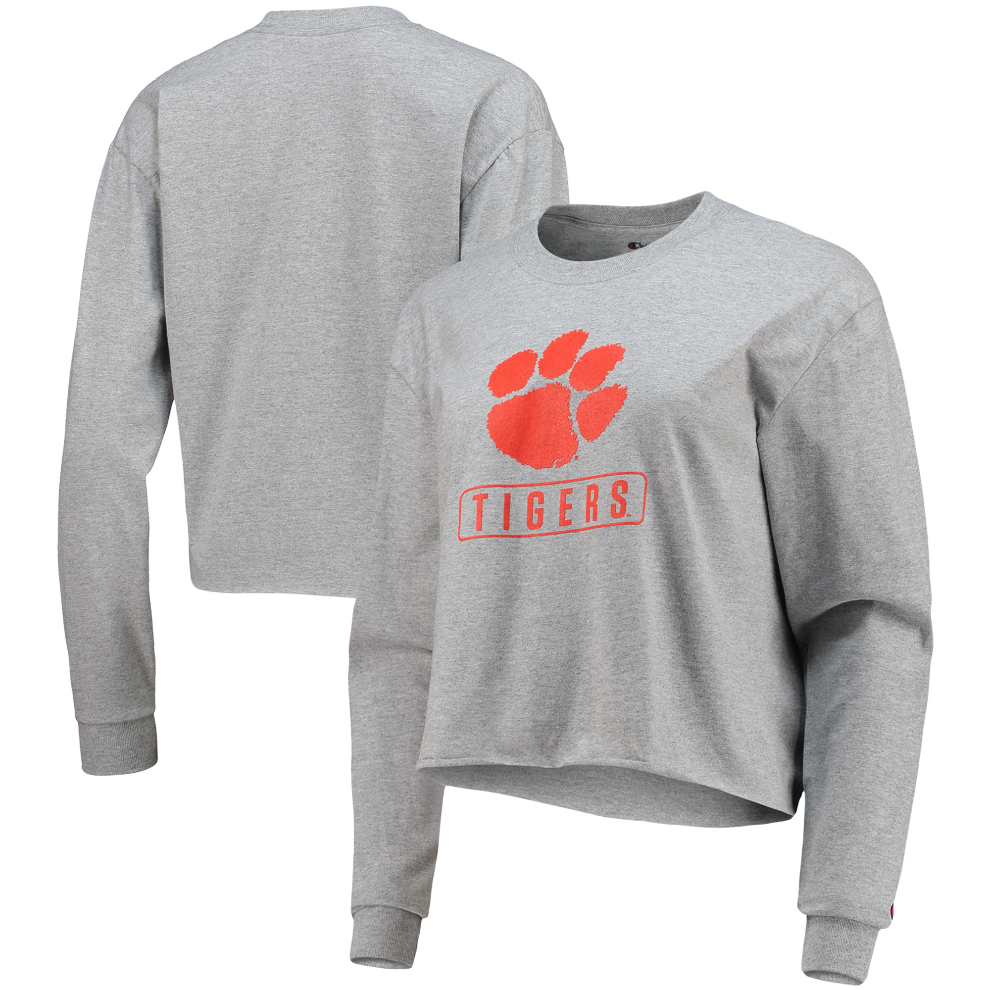 Women's Champion Heathered Gray Clemson Tigers Boyfriend Cropped Long Sleeve T-Shirt - Image 2