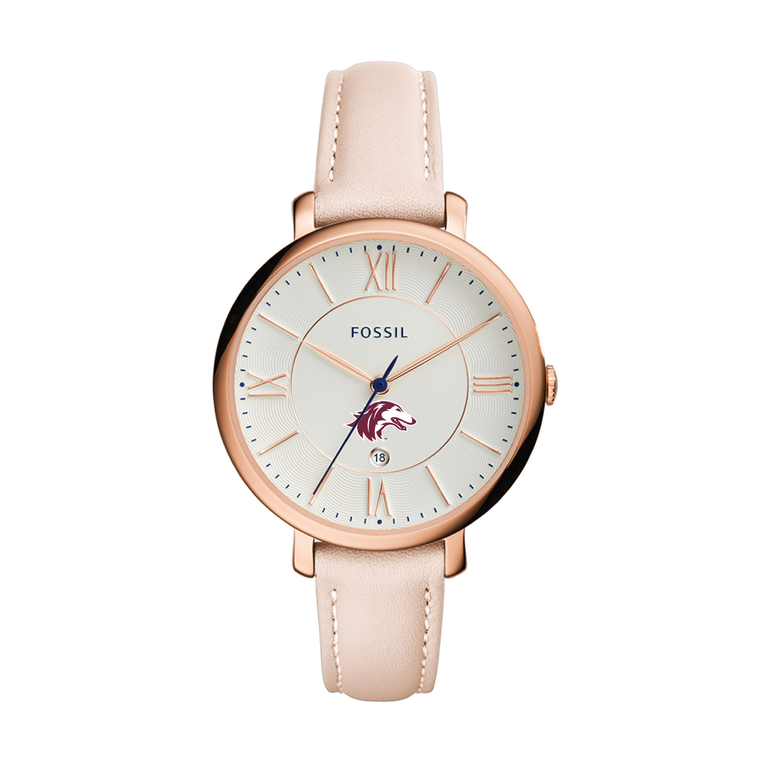 Women's Fossil Pink Southern Illinois Salukis Jacqueline Date Blush Leather Watch
