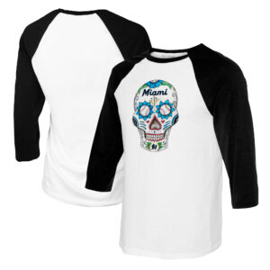 Women's Tiny Turnip White/Black Miami Marlins Sugar Skull 3/4-Sleeve Raglan T-Shirt