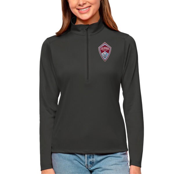 Women's Antigua Charcoal Colorado Rapids Tribute Quarter-Zip Pullover Top