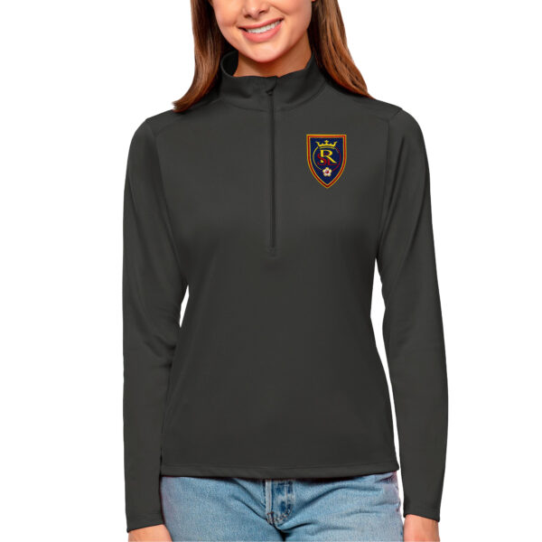 Women's Antigua Charcoal Real Salt Lake Tribute Quarter-Zip Pullover Top