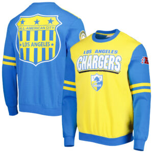 Men's Mitchell & Ness Gold Los Angeles Chargers All Over 2.0 Pullover Sweatshirt